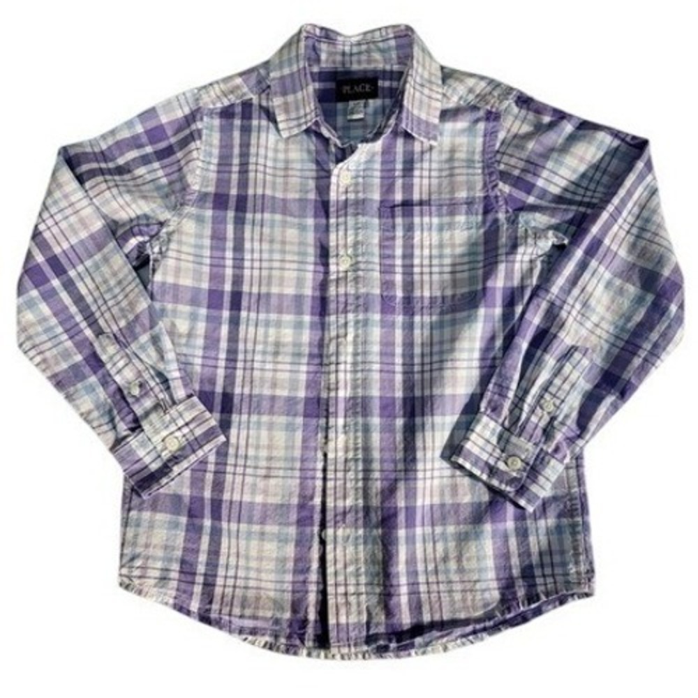 Place Plaid Button Down Shirt Long Sleeve‎ Casual Purple Blue Size 7/8